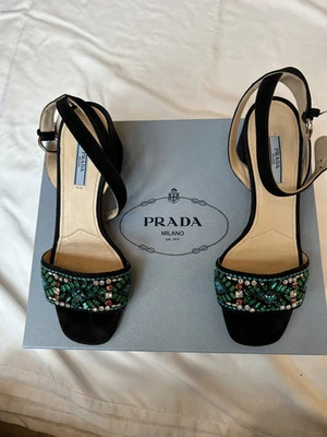 Prada Calzature Donna Nero & Mango Crystal Embellished Block Heel Sandal 7.5/38 - Image 1 of 4