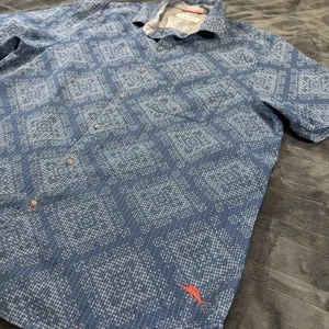 Tommy Bahama Shirt Mens Extra Large Blue Short Sleeve Button Up Geometric Print - Picture 1 of 16