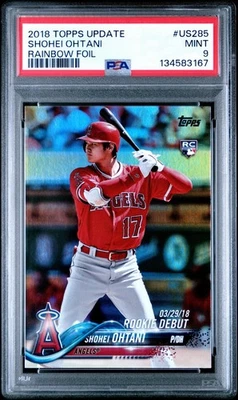 2018 Topps Update Shohei Ohtani Rookie Debut Rainbow Foil #US285 PSA 9 Mint - Image 1 of 3