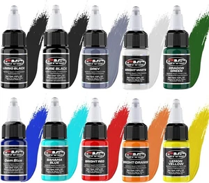 CNC Tattoo Farbe Set - Kit 10 Basic Colours 1Oz (15 Ml) 10 Einheit - Tattoo-Tint - Bild 1 von 8