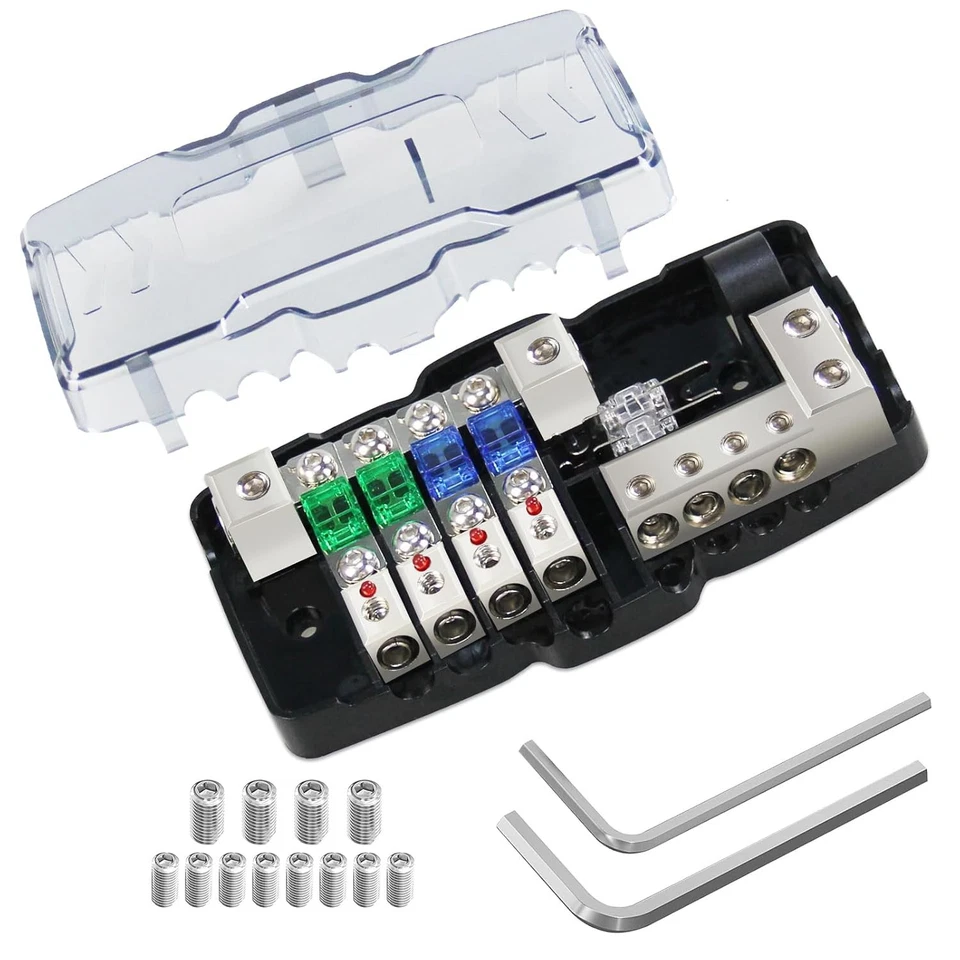 Fused Power Distribution Block Car Audio 4 Way Midi(Mini-Anl) Fuse Block 12V - Image 1 of 4