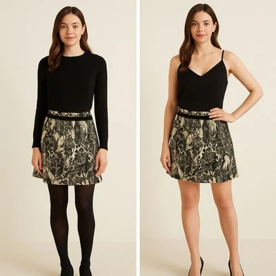 Minifalda Fin de semana Max Mara Jacquard Terciopelo Línea A Bronceada Negra 10 Noche de trabajo Foto 1 de 4