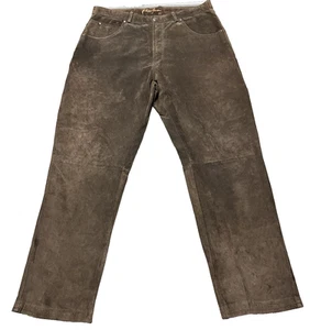 Raro pantalone uomo Phat Farm vera pelle 40x32 marrone scamosciato streetwear vintage - Foto 1 di 13