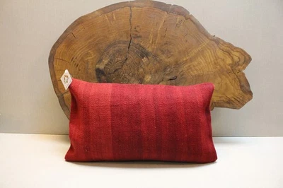 Handwoven Lumbar Pillow Cover 12x20 ? Rustic Red Kilim Cushion, Vintage Turkish - Image 1 of 4