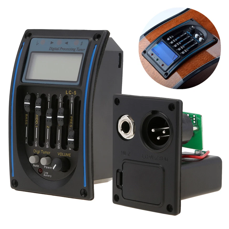 Ecualizador de guitarra de 5 bandas preamplificador acústico ecualizador piezoeléctrico amplificador afinador kit LED Foto 1 de 4