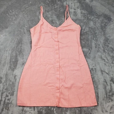 Vestido para mujer Forever 21 talla M coral naranja botón delantero mini mezcla de lino con tiras Foto 1 de 4