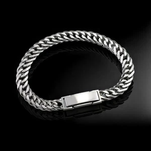 Mens Bracelet Miami Double Cuban Chain 950 Platinum Length 21 CM Width 12 MM - Picture 1 of 13