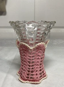 Vaso 5", bolla e barre vintage epoca depressione ancoraggio, trasparente con uncinetto - Foto 1 di 12
