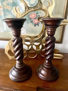 Antique English Twist Candlesticks Candle Holders Wood PAIR 15.75 “ Tall - Picture 1 of 8