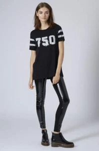 TOPSHOP Black Vinyl PVC Front Panel Ponte High Waist Faux Leather Leggings 6 8 - Picture 1 of 7