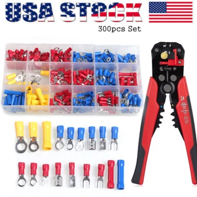300PCS Assorted Insulated Electrical Wire Terminals Crimp Connectors Spade Kit - Image 1 of 4