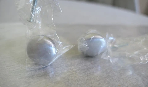 Pair NOS Vintage Stainless Steel Cabinet Dresser Sideboard Drawer Knobs 1-1/8" Cover