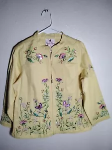 Quacker Factory Womens Jacket Size Medium Yellow Embroidery Butterflys New - Picture 1 of 3