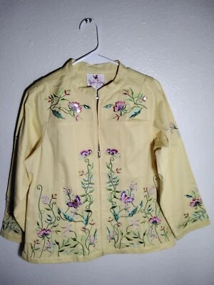 Quacker Factory Womens Jacket Size Medium Yellow Embroidery Butterflys New - Image 1 of 3