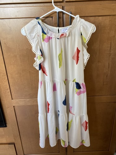 OFF WHITE Abito Anthropologie THML Manica floreale arricciata media primavera estate bianco