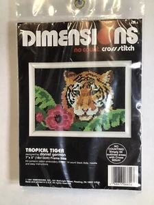 Vintage 1991 Dimensions Cross Stitch Kit 6614 Tropical Tiger Jungle 7" x 5" Nuevo - Imagen 1 de 2