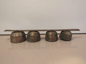 Antique 4 Brass Graduated Sleigh Bells on Bar Horse Harness Carriage Christmas - Picture 1 of 6
