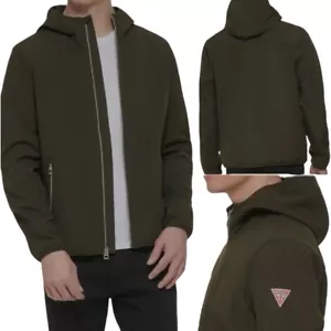 GUESS Men's Softshell Jacket w/ Hood MD Guess Zip Up Jacket Medium OLIVE GREEN - Picture 1 of 10
