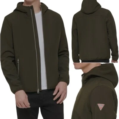 GUESS Men's Softshell Jacket w/ Hood MD Guess Zip Up Jacket Medium OLIVE GREEN - Image 1 of 4