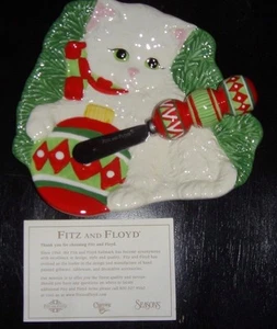Esparcidor de platos de bocadillos Fitz & Floyd Yuletide Navidad hecho a mano 19/470 - Imagen 1 de 11
