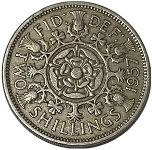 1957 Great Britain Florin Elizabeth Two Shillings World Coin KM# 906 Lot A4-31 - Picture 1 of 6