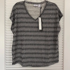 NICOLE MILLER Black & White 100% Linen Knit Sleeveless Blouse Size L NWT - Picture 1 of 3