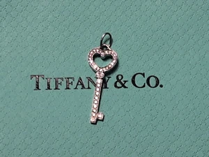 Tiffany & Co. PT 950 Platinum Open Heart Key Diamond Pendant Top Charm - Picture 1 of 15