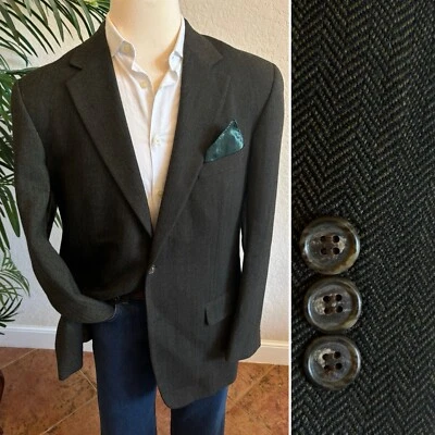 STUART HUGHES BLAZER SIZE 42L BROWN HERRINGBONE SPORT COAT LAMBSWOOL SUIT JACKET - Image 1 of 4