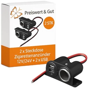 2x Aufbau Steckdose Ladegerät Zigarettenanzünder KFZ Stecker LKW 12V/24V + 2xUSB - Bild 1 von 8