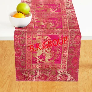 Christmas Table Runner Home Decor and Wedding Red & Gold Animal Silk Runner Gift - Picture 1 of 7