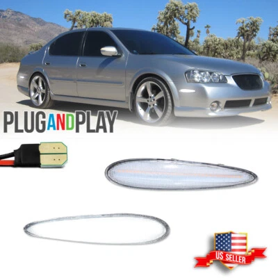 Luces de señalización delanteras LED blancas con lente transparente de 2 piezas para Nissan Máxima 2000-2003 Foto 1 de 4