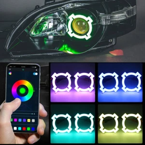 X Shape RGB LED Halo Rings Bluetooth APP LED Angel Eyes DRL For Headlight Lens - Picture 1 of 10