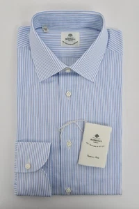 NWT LUIGI BORRELLI Lt Blue Micro Striped Cotton Classic Fit Dress Shirt 18 / 45 - Picture 1 of 6