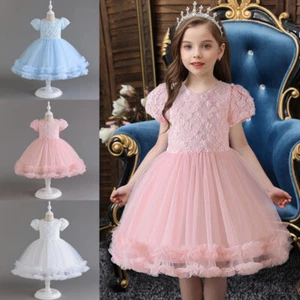 Kids Summer Tulle Tutu Dresses Formal Bridesmaid Flower Girls Wedding Party Gown - Picture 1 of 46