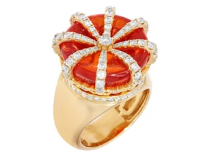 Orange Crown Shaped 2 1/10 CT Real Diamond Pinky Ring Yellow Gold 25MM ... - Picture 1 of 6