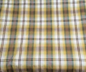 Vtg Plaid Poly/cotton Blend 2 2/3 Yd x 44" wide, browns green ecru lt. orange - Picture 1 of 6