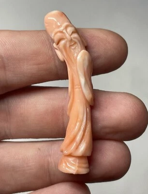 2" RARE Antique Chinese Hand Carved Man Coral God Shou Lao Longevity Figure Foto 1 de 4
