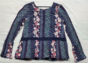 Girls Abercrombie Kids Fancy Top Long Sleeve Navy Floral Size 13/14 - Picture 1 of 14