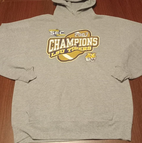 LSU Tigers SEC 07 Champions Men's Hoodie Large Gray Cover