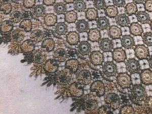 Gray Gold Metallic Embroidery Lace Fabric 50” Width 1 Yard - Picture 1 of 7