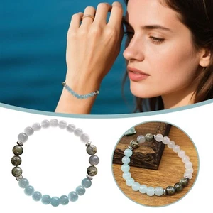 Natural Stone Crystal Bracelet Aquamarine High End Jewelry Unisex Bracelet - Picture 1 of 10