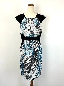 Table Eight Womens Dress 14 Black White Blue Sleeveless Pencil Corporate Formal - Picture 1 of 12
