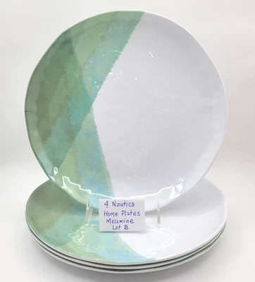 4-Nautica Home 11"Melamine Dinner Plates/Sea Blue-Seafoam Green&White/Plastic(B) - Image 1 of 4