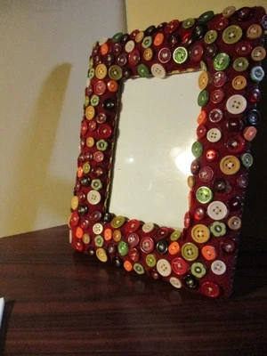 Sewing Novelty Picture Frame Covered with Many Buttons - Image 1 of 3