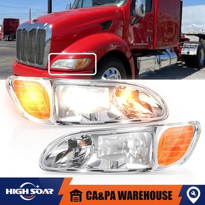Pair Headlight Headlamp Assembly Set For Peterbilt 386 387 Left+Right Side Foto 1 de 4