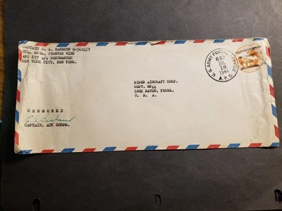 APO 637 DEBDEN, ENGLAND, UK 1944 Censored WWII Army Cover 66th FIGHTER WING - Image 1 of 2