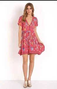 Spell And The Gypsy S Lovebird Mini Dress Red Size Floral Button Front Babydoll - Picture 1 of 9