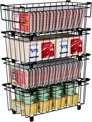 4 Pezzi Cestini per Congelatore Cestelli per Congelatore Impilabili in Metallo C - Immagine 1 di 4