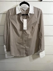 Veronica Beard NWT Orig $348 Brown White Striped Marisol Blouse Shirt Sz 6 - Picture 1 of 4