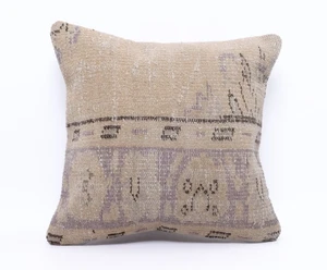 Handmade Wool Kilim Pillow 18x18” | Turkish Vintage Boho Cushion Cover - Picture 1 of 8